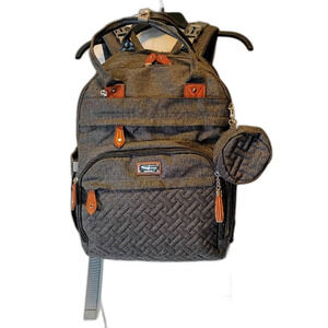 NEW BobbleRoo Diaper Bag Backpack Gray Quilted Leather Accents